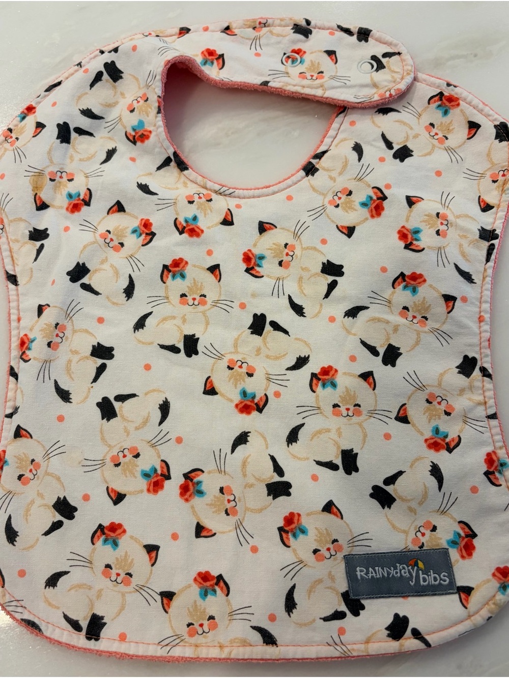 Rainy Day Bibs Pink Cat-Print Cotton Baby Bib